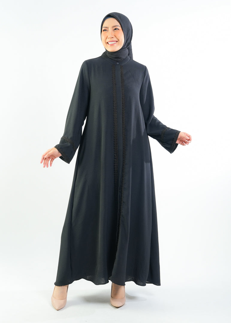 ELZATTA-APRGAMISABAYAMECCARENDAHITAM4099.jpg Gamis Abaya Mecca Renda - Gambar 1